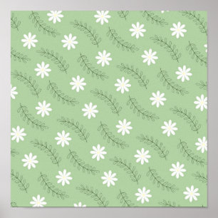 Affiche Whimsical Sage Green Floral Retro, Gai