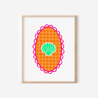 Affiche Whimsical Seashell Orange Gingham & Sea Green
