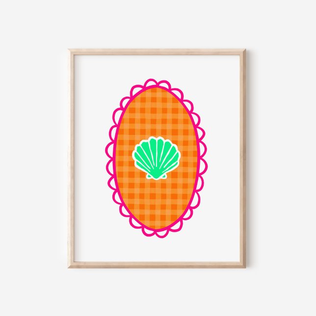 Affiche Whimsical Seashell Orange Gingham & Sea Green (Créateur téléchargé)