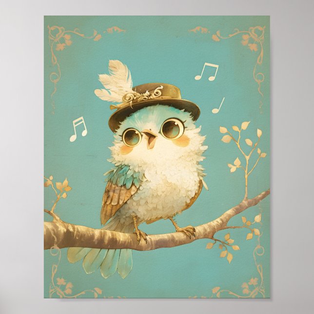 Affiche Whimsical Singing Bird Nursery Wall Art  (Devant)
