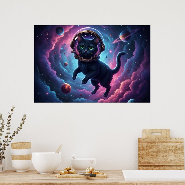 Affiche Whimsical Space Cat Wall Art Print for Cat Lovers (Cuisine)