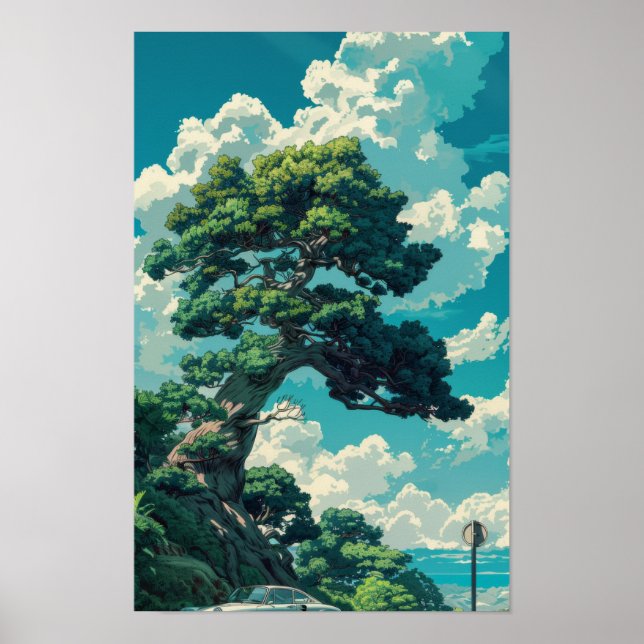 Affiche Whimsical Studio Ghibli Inspiré Arbre et Fox Post (Devant)