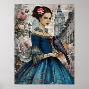 Affiche Whimsical Victorian Gothic Girl & Florals Londres