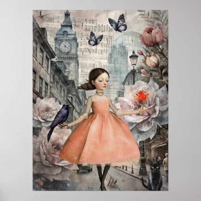 Affiche Whimsical Victorian Gothic Girl & Florals Londres (Devant)