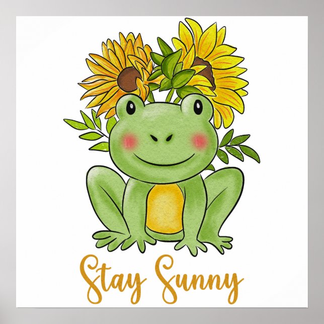 Affiche Whimsical Watercolor Frog And Sunflowers  (Devant)