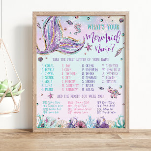 Affiche Whimsical What's Your Mermaid Name Birthday Game
