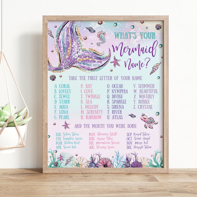 Affiche Whimsical What's Your Mermaid Name Birthday Game (Créateur téléchargé)