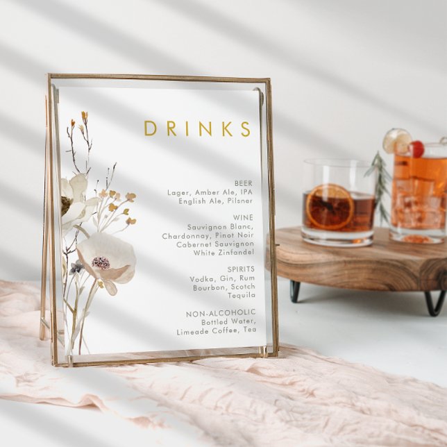 Affiche Whimsical Wildflower Wedding Drinks Menu Sign (Créateur téléchargé)