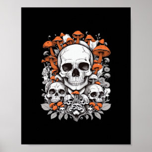 Affiche Whimsigoth Skuls & Champignons Ae botanique Vintag
