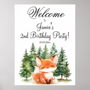 Affiche Whimsland Woodland Fox 2e fête d'anniversaire Bien