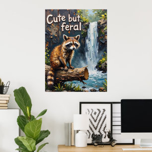 Affiche Whimsy des bois : Raccoon près des chutes
