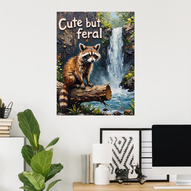 Affiche Whimsy des bois : Raccoon près des chutes (Bureau à domicile)