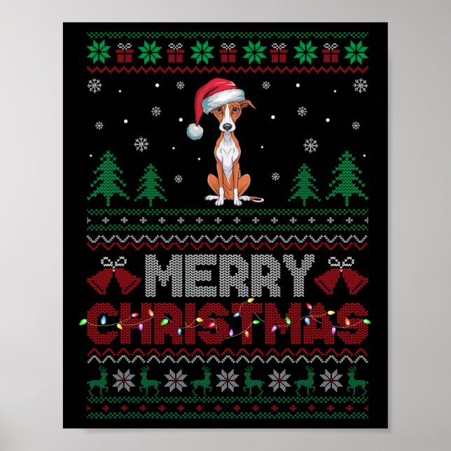 Affiche Whippet Amoureux de les chiens Santa Hat Feux d'ar (Devant)