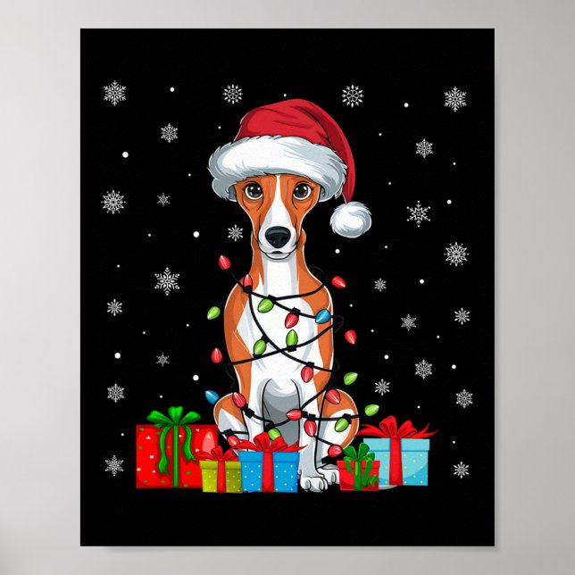 Affiche Whippet Chien laides Noël illumine Santa Hat Whipp (Devant)