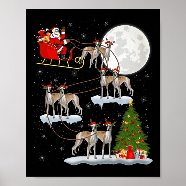 Affiche Whippet Dog Santa Sleigh Flying Funny Magical Chri (Devant)