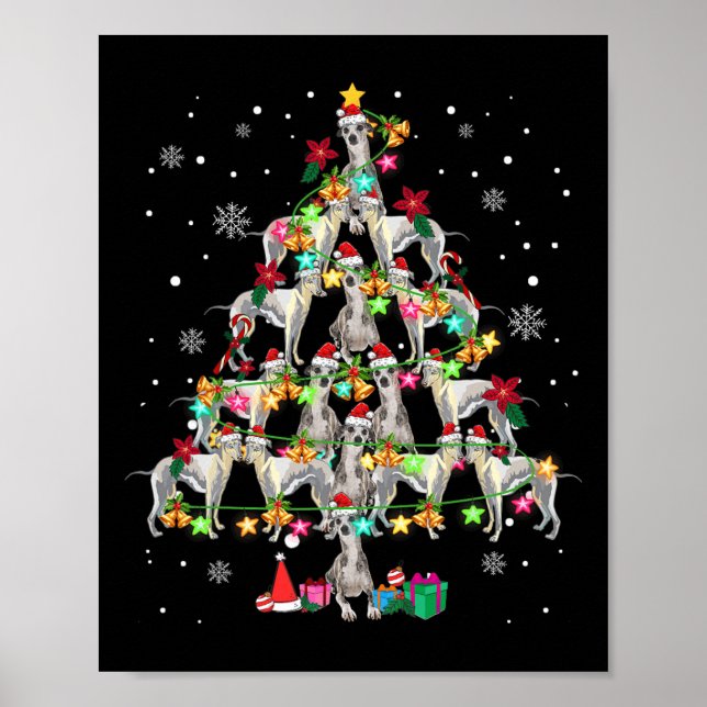 Affiche Whippets Christmas Tree Funny Whippets Amoureux Ch (Devant)