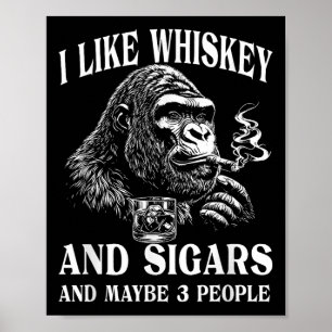 Affiche Whiskey, Cigares Et Humour Singe Vintage Retro St