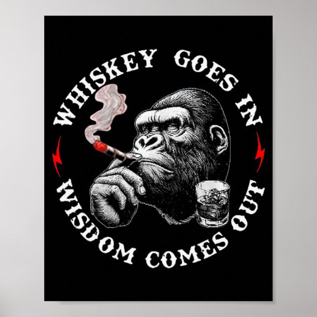 Affiche Whiskey Goes In Wisdom Comes Out Funny Monkey (on  (Devant)