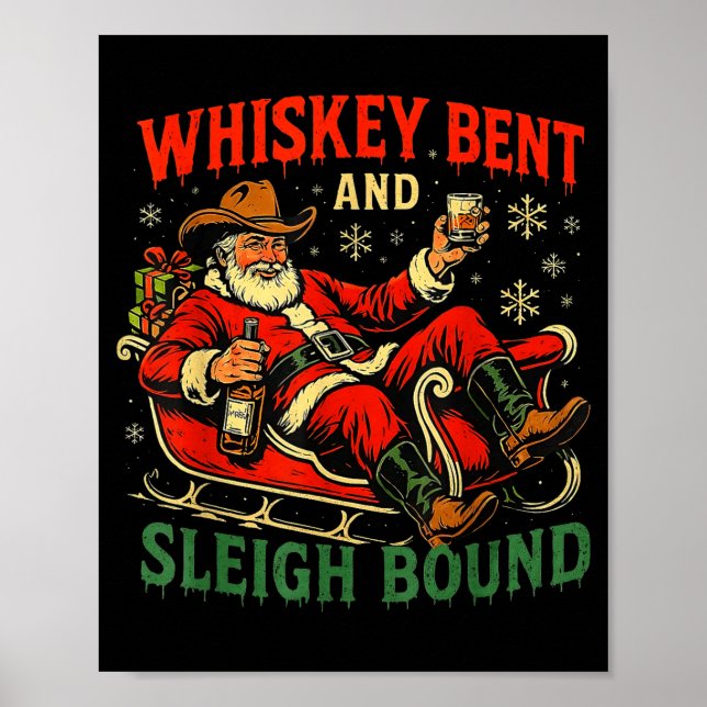 Affiche Whiskey Sleigh Bound Cowboy Santa Christmas  (Devant)