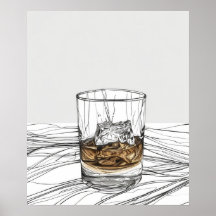 Whiskey sur les rochers verre minimaliste art lign