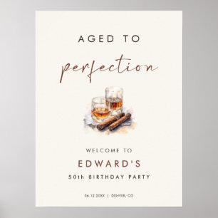 Affiche Whisky et cigare de bienvenue pour un anniversaire