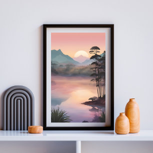 Affiche Whispers of Dawn - Serene Sunrise Over Forestry