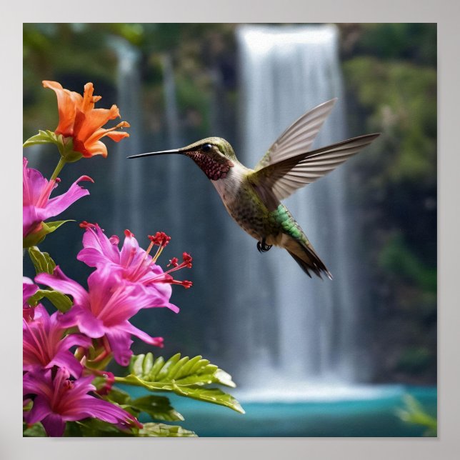 Affiche "Whispers of Nature : Hummingbird, Cascade (Devant)