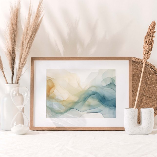 Affiche Whispers of Serenity : Abstrait Watercolor Print (Embark on a journey into tranquil depths of abstract art with a captivating watercolor digital print)