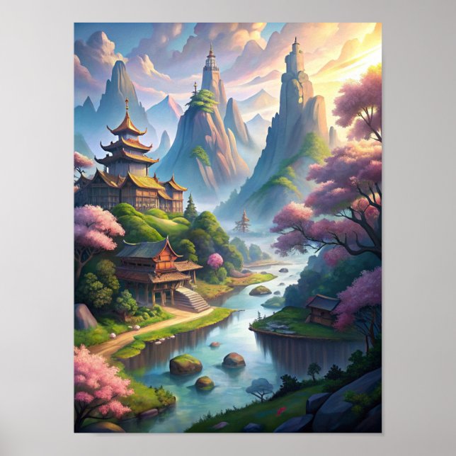 Affiche Whispers of Serenity : Paysage chinois antique (Devant)