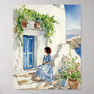 Affiche Whispers of the Aegean Santorini Aquarelle