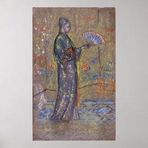 Affiche Whistler - Femme japonaise peignant un éventail