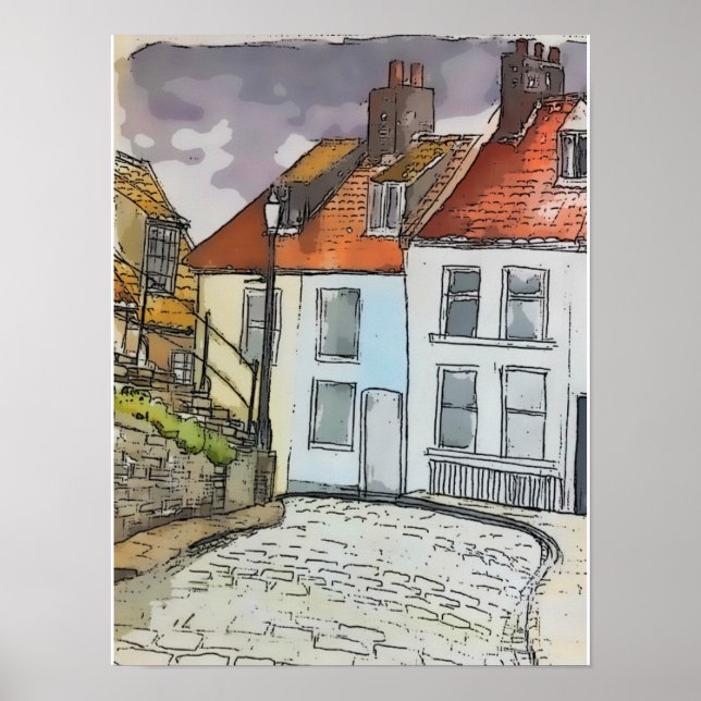 Affiche Whitby Steps Scarborough Peinture originale (Devant)
