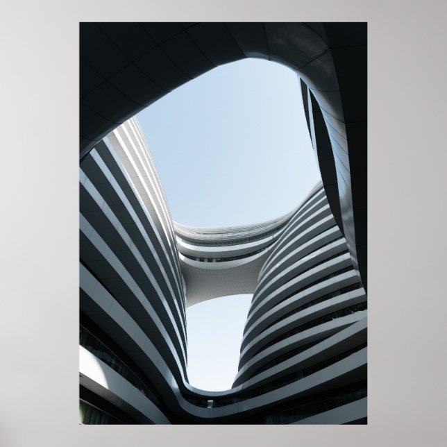 AFFICHE WHITE AND BLACK CONCRETE BUILDING UNDER BLUE SKY D (Devant)