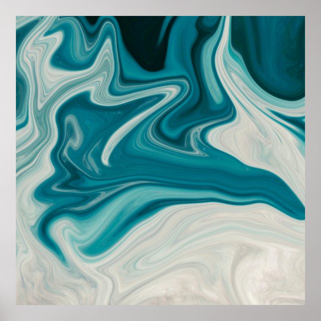 Affiche White and teal abstract painting (Devant)