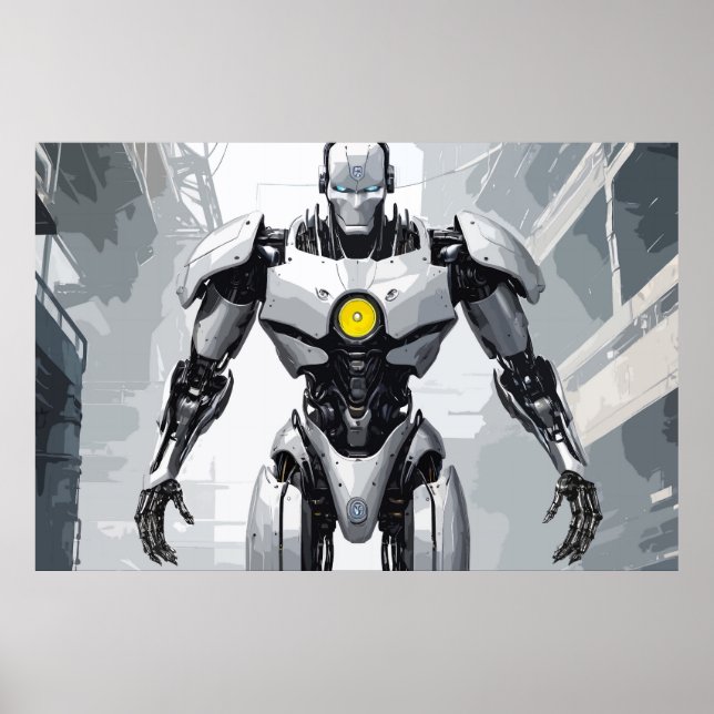 Affiche White Armored Cyborg Mecha Sci-Fi Comic Art (Devant)