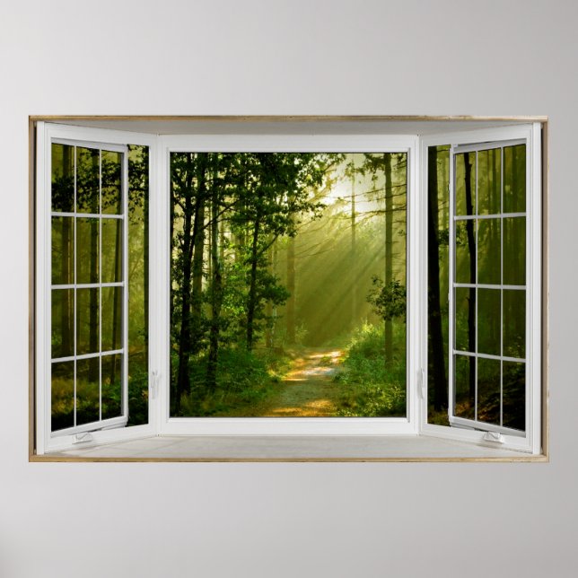 Affiche White Bay Window Illusion Forest Path (Devant)