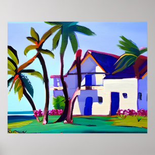 Affiche White Beach house Art tropical