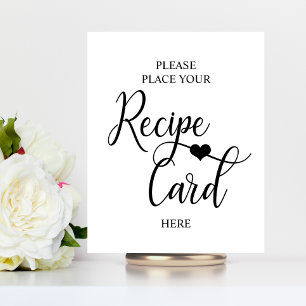 Affiche White Black Heart Bridal Shower RECIPE SIGN