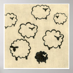 Affiche White & Black Sheep on Cream Background