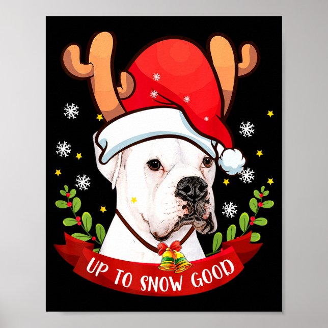 Affiche White Boxer Dog Reindeer Christmas Gift Boys Girls (Devant)