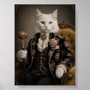 Affiche White Cat Aristocrat Portrait Print, Victorian Cat