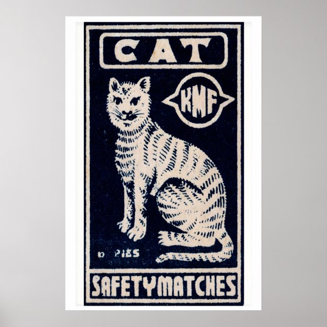 Affiche White Cat Matchbox Art Print, Indian Vintage Folk (Devant)