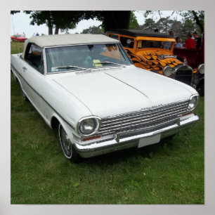 Affiche white chevy 1963 nova with chrome front view