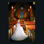 Affiche White Christmas Winter White Mariage Gown<br><div class="desc">Mariage d'hiver Gown & Shear Vale Christmas Bride Walking Up Église décorée Aisle tenant Bouquet rouge arbres de Noël devant l'église Si la cérémonie aura lieu. Peinture numérique,  Manipulation photo Art moderne.</div>