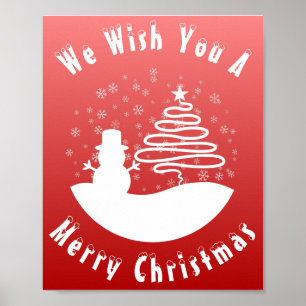 Affiche White Christmas Winter Wonderland Snowman Tree