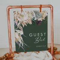 White Floral | Dark Green Guest Book Sign