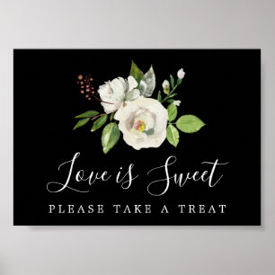 Affiche White Floral Love est Sweet Mariage Dessert Bar