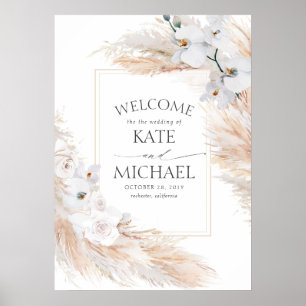 Affiche White Floral Pampas Grass Mariage Tropical Bienven