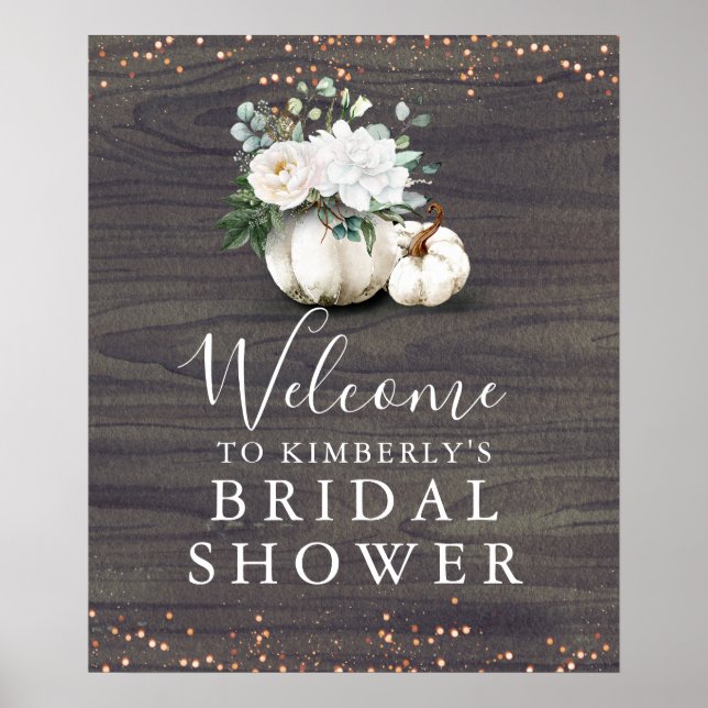 Affiche White Floral Pumpkins Rustic Bridal Shower Welcome (Devant)