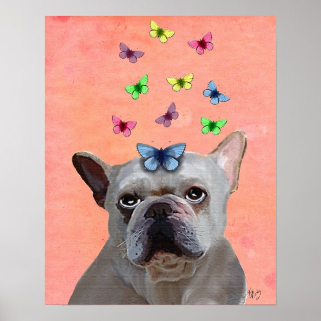 Affiche White French Bulldog and Butterflies (Devant)
